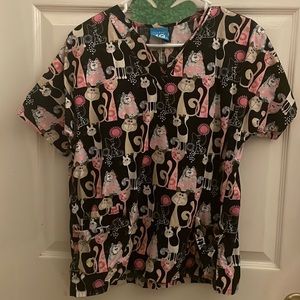 Woman’s Cute floral cat print scrub top
